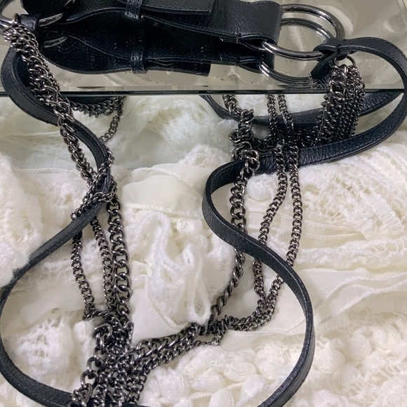 Leather and Gunmetal Chain Link Belt